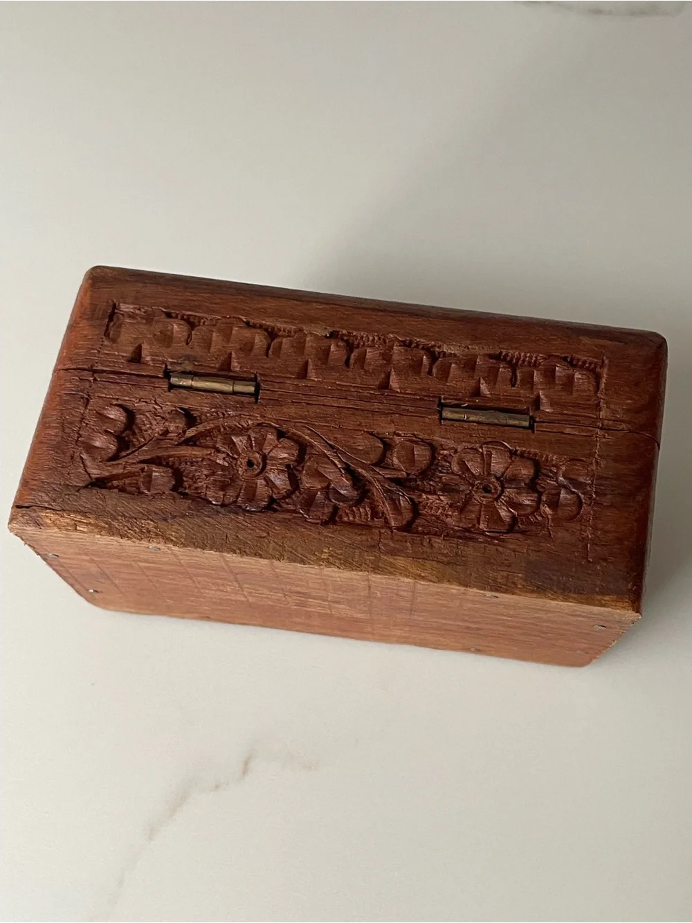 Vintage Hand-Carved Decorative Floral Wooden Trinket Box